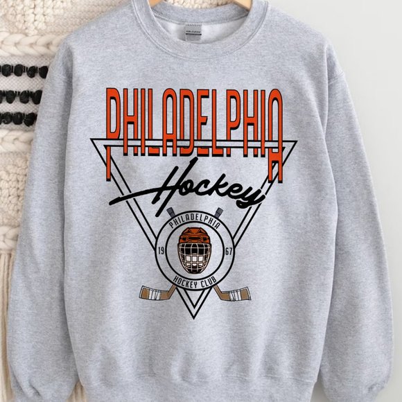 Grey Vintage Retro Style Philadelphia Hockey Sweatshirt, Vintage Hockey Pullover - Picture 2 of 3